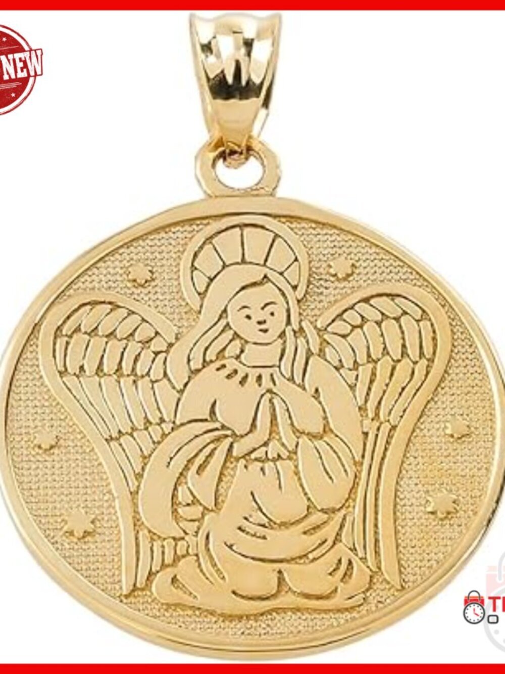 10k Yellow Gold Two Sided Guardian Angel Charm Pendant